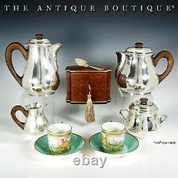 Art Deco French Sterling Silver 4pc Tea & Coffee Set, Teapot & Coffee Pot