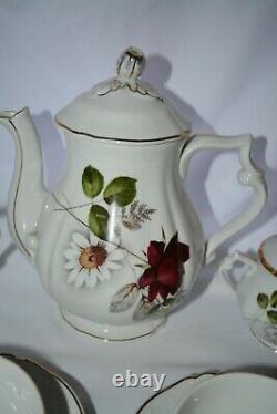 Artibus Antique China Tea Service Set for 8 Teapot Red Rose Daisy Portugal