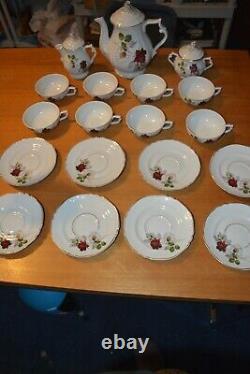 Artibus Antique China Tea Service Set for 8 Teapot Red Rose Daisy Portugal