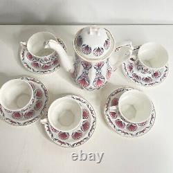 Artil Bone China 12pc Blue Pink Clam Shell Teapot Cup Saucer Set Made in Romania