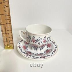 Artil Bone China 12pc Blue Pink Clam Shell Teapot Cup Saucer Set Made in Romania