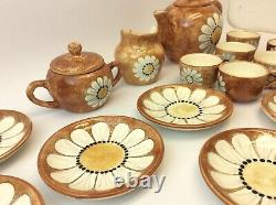 Artists Made Ceramic Hand Signed Handmade Sunflower Floral GTO Mexico Teapot Set