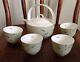 Asianera Hand Painted Bone China Teapot With Four Tea Cups Set New In Box