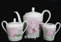 Authentic HERMES'Tea pot','Sugar pot''Milk pitcher'Set LES PIVOINES