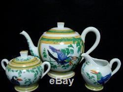 Authentic HERMES'Tea pot','Sugar pot' &'Milk pitcher'Set Toucans