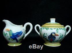 Authentic HERMES'Tea pot','Sugar pot' &'Milk pitcher'Set Toucans