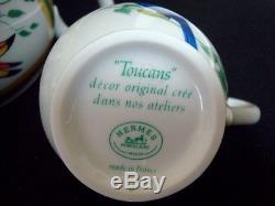 Authentic HERMES'Tea pot','Sugar pot' &'Milk pitcher'Set Toucans