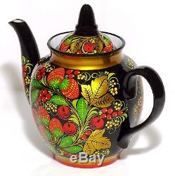 Authentic Russian Khokhloma Folk Art Hand Painted Porcelain Tea Set 14 PCS New