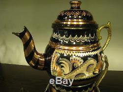 Authentic Turkish Traditional Handmade Handhammered Copper Teapot Set Caydanlik