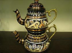 Authentic Turkish Traditional Handmade Handhammered Copper Teapot Set Caydanlik