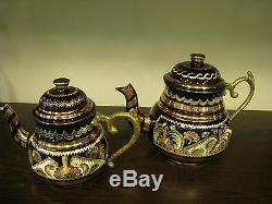 Authentic Turkish Traditional Handmade Handhammered Copper Teapot Set Caydanlik