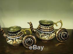 Authentic Turkish Traditional Handmade Handhammered Copper Teapot Set Caydanlik