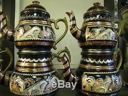 Authentic Turkish Traditional Handmade Handhammered Copper Teapot Set Caydanlik