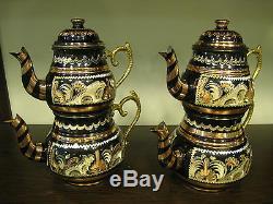 Authentic Turkish Traditional Handmade Handhammered Copper Teapot Set Caydanlik