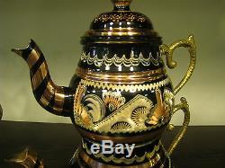 Authentic Turkish Traditional Handmade Handhammered Copper Teapot Set Caydanlik