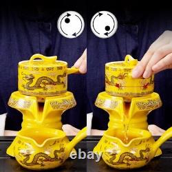 Automatic tea set porcelain Handmade dragon print tea pot matching tea cup Set