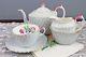 Aynsley Gray Swirled English Bone China Tea Set Teapot Cream Sugar Teacup