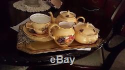 Aynsley Orchard Gold Tea Set Teapot, sugar bowl, milk jug, cup and saucer