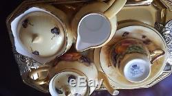 Aynsley Orchard Gold Tea Set Teapot, sugar bowl, milk jug, cup and saucer