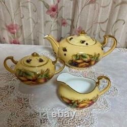 Aynsley Orchard Gold Teapot Creamer Sugar Pot Plate Set