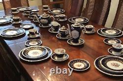 Aynsley Royal Worcester cobalt gold dinner plate rose tea cup teapot set 8 58 pc