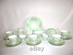 Aynsley Soft Green Floral 22piece Tea Set with Matching Teapot & Water Jug