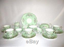 Aynsley Soft Green Floral 22piece Tea Set with Matching Teapot & Water Jug