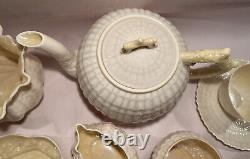 BELLEEK LIMPET YELLOW TEAPOT With CREAMER, SUGAR, 3 CUPS & SAUCERS & EXTRAS