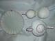 Belleek Pottery Neptune Pink Seashell Pattern Porcelain Tea Pot, Sugar, Creamer