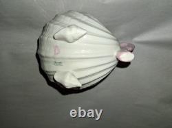 BELLEEK Pottery Neptune Pink Seashell Pattern Porcelain Tea Pot, Sugar, Creamer