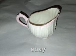 BELLEEK Pottery Neptune Pink Seashell Pattern Porcelain Tea Pot, Sugar, Creamer