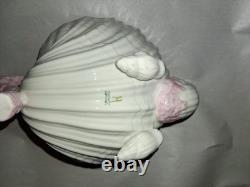 BELLEEK Pottery Neptune Pink Seashell Pattern Porcelain Tea Pot, Sugar, Creamer