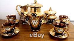 Bohemian Ornate Gold & Purple Glass Tea Set 4 Cups & Saucers Pot Sugar Creamer