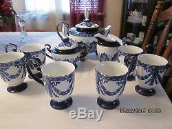 BOMBAY 9 PIECE TEA SET IN DARK BLUE DESIGN WITH PLATINUM TRIM