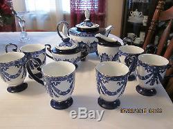 BOMBAY 9 PIECE TEA SET IN DARK BLUE DESIGN WITH PLATINUM TRIM