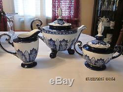 BOMBAY 9 PIECE TEA SET IN DARK BLUE DESIGN WITH PLATINUM TRIM