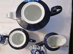 BOMBAY 9 PIECE TEA SET IN DARK BLUE DESIGN WITH PLATINUM TRIM