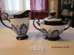 BOMBAY 9 PIECE TEA SET IN DARK BLUE DESIGN WITH PLATINUM TRIM