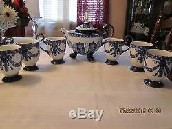 BOMBAY 9 PIECE TEA SET IN DARK BLUE DESIGN WITH PLATINUM TRIM