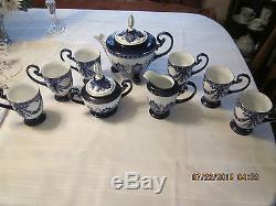 BOMBAY 9 PIECE TEA SET IN DARK BLUE DESIGN WITH PLATINUM TRIM