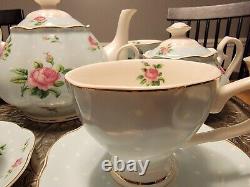 BTaT- Floral Tea Set, 4 cups (8oz), 4 Sauce, Pot (38oz), Creamer and Sugar Blue