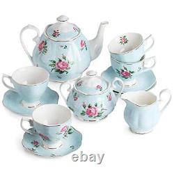BTaT- Floral Tea Set, Tea cups (8oz), Tea Pot (38oz), Creamer and Sugar Set