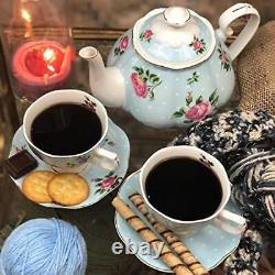 BTaT- Floral Tea Set, Tea cups (8oz), Tea Pot (38oz), Creamer and Sugar Set