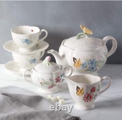 BUTTERFLY Meadow 9 Piece Teapot Set Tea Set Service for 2 WHITE, White Teapots