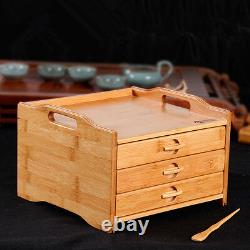 Bamboo puer tea storage box 3 drawers handmade puer cake tea box pu'er brick box