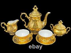 Bavaria Golden Tea for Two Set Sugar Bowl w Lid & Creamer Espresso Cups Teapot