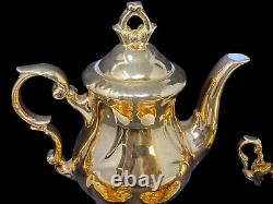 Bavaria Golden Tea for Two Set Sugar Bowl w Lid & Creamer Espresso Cups Teapot