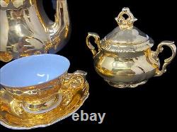 Bavaria Golden Tea for Two Set Sugar Bowl w Lid & Creamer Espresso Cups Teapot