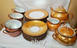 Bavaria china orange iridescent tea set teapot sugar creamer cups saucers salad
