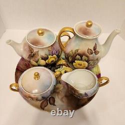 Bavarian Hand Painted Coffee/Teapot Service With Sugar Creamer Platter Rare HTF